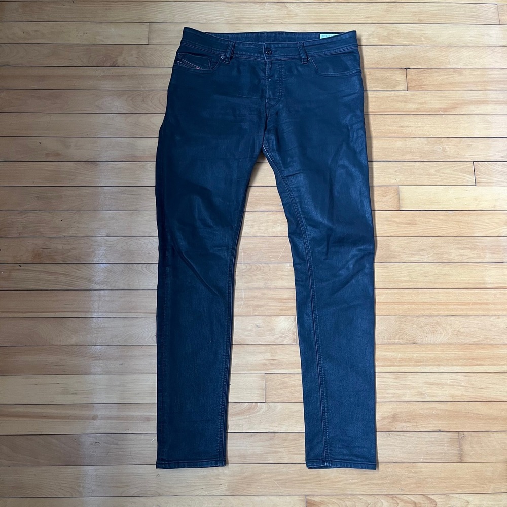 Diesel Sleenker Slim Skinny Jeans Black Coated Waxed Denim Wash 0663Q W33 L32